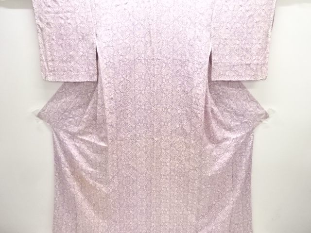 アンティーク　板締め絞り丸に花鳥模様着物